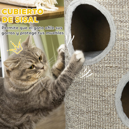 Pawhut Barril Rascador Para Gatos De 3 Niveles Ø38x70 Cm Gris Claro_5