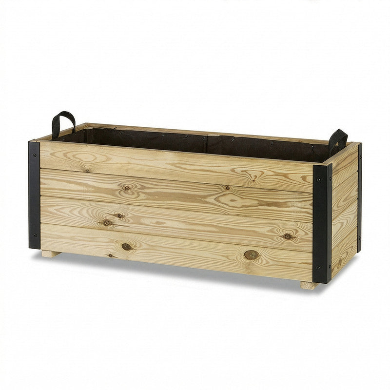 Jardinera De Madera Con Refuerzo De Aluminio 100x40x40 Cm Ghio Al Hortalia_3