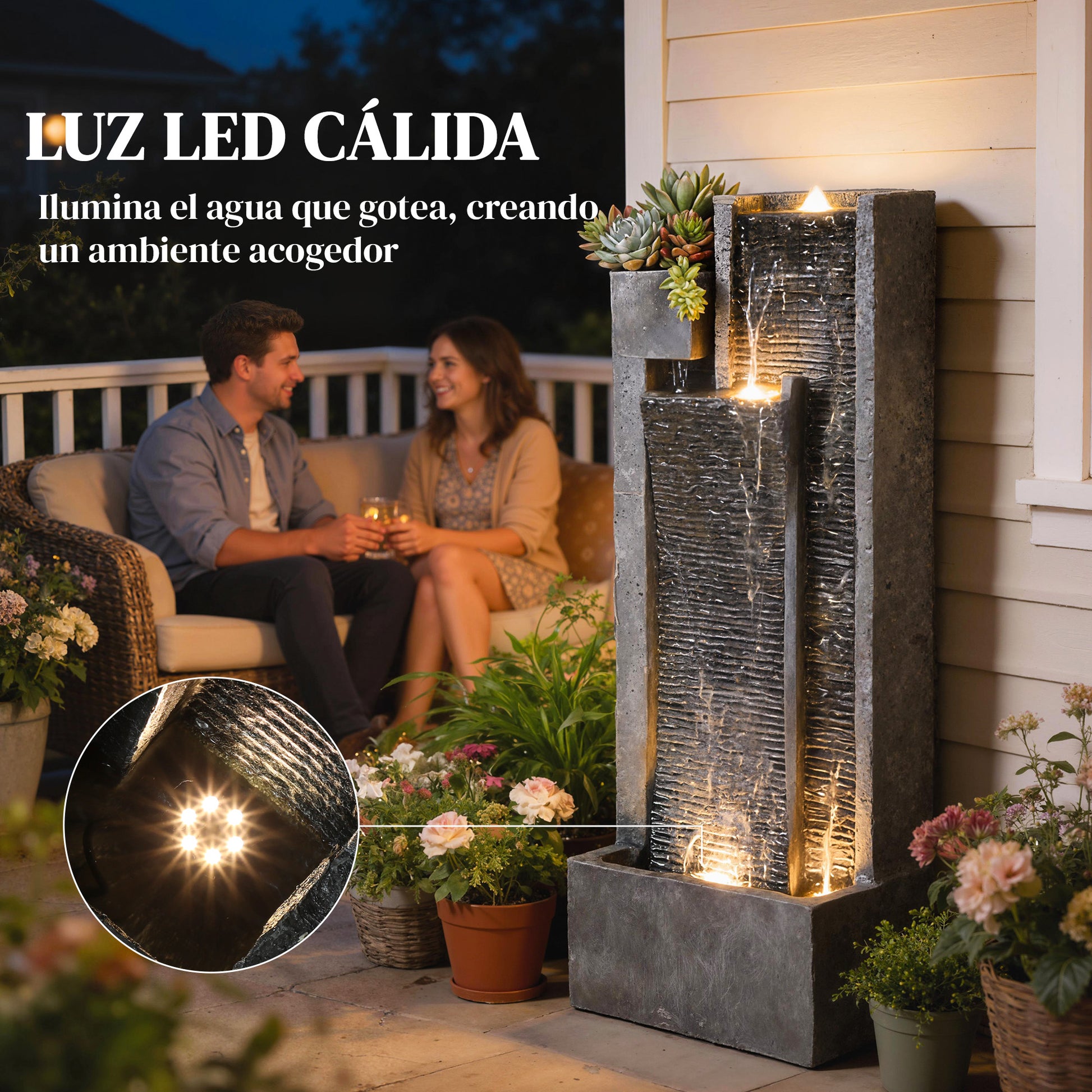 Outsunny Fuente De Agua Decorativa Con Iluminación Led Y Maceta_4