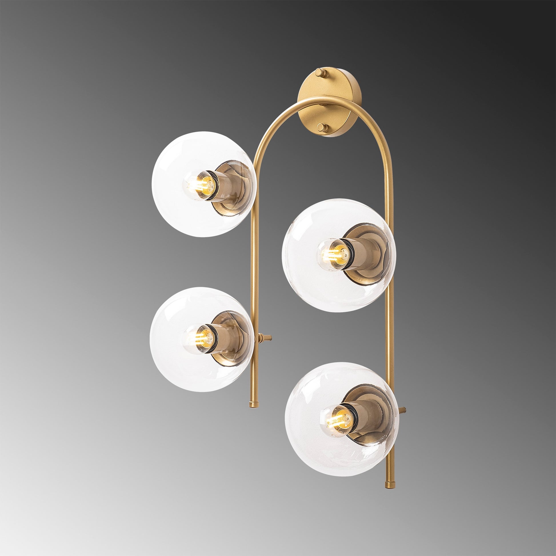 Aplique De Pared Curvo, 4 Transparentes, Metal , Oro Brillante, 40x26x62, Casquillo 4 X E14 Max 15 W_3