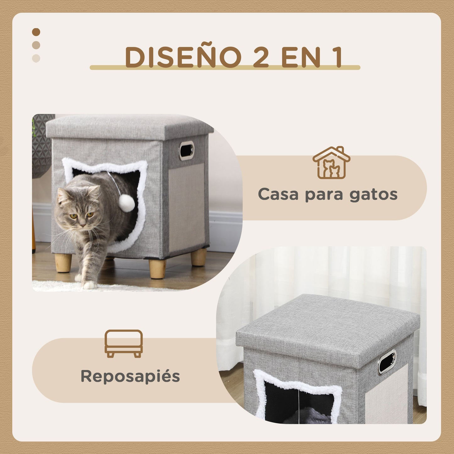 Pawhut Cama Cueva De Gatos 2 En 1 Tipo Reposapiés 35,5x35,5x42,5 Cm Gris_3