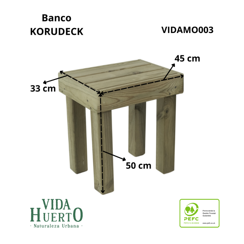 Banco Korudeck De Madera Tratada Para Jardín Vidahuerto 45x33x50 Cm._2
