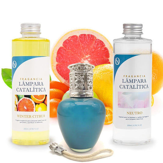 Pack Ahorro Lámpara Catalítica Aqua Marina + Fragancia Winter Citrus 200ml + Limpiador Neutro 200ml + Mecha De Repuesto_0
