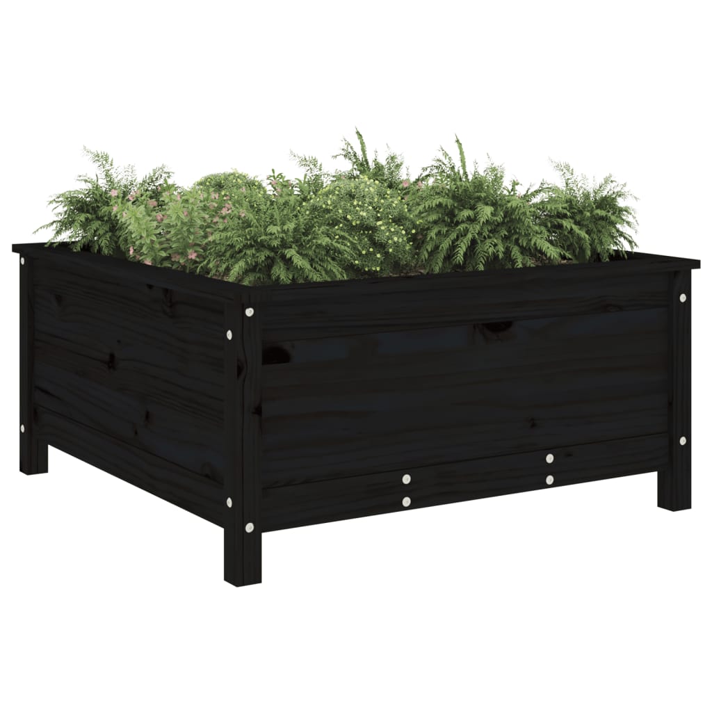 Jardinera Madera Maciza De Pino Negro 82,5x82,5x39 Cm_2