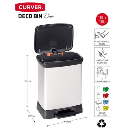 Curver Papelera Doble De Pedal Deco Plateado 10l+18l_2