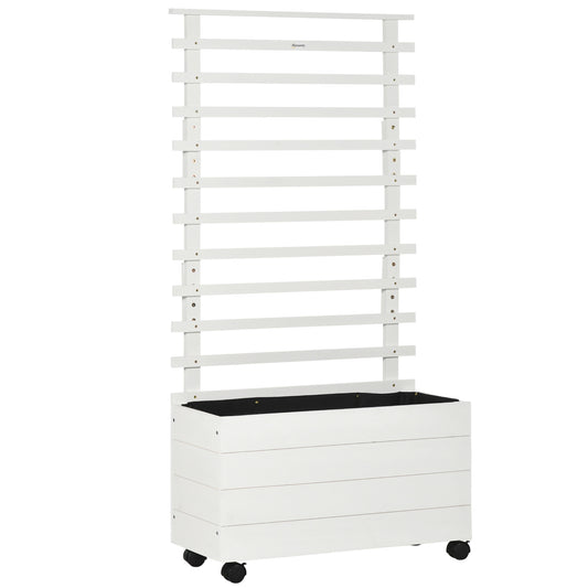 Outsunny Jardinera Con Enrejado Madera Con Ruedas Soporte Para Trepadora Blanco_0