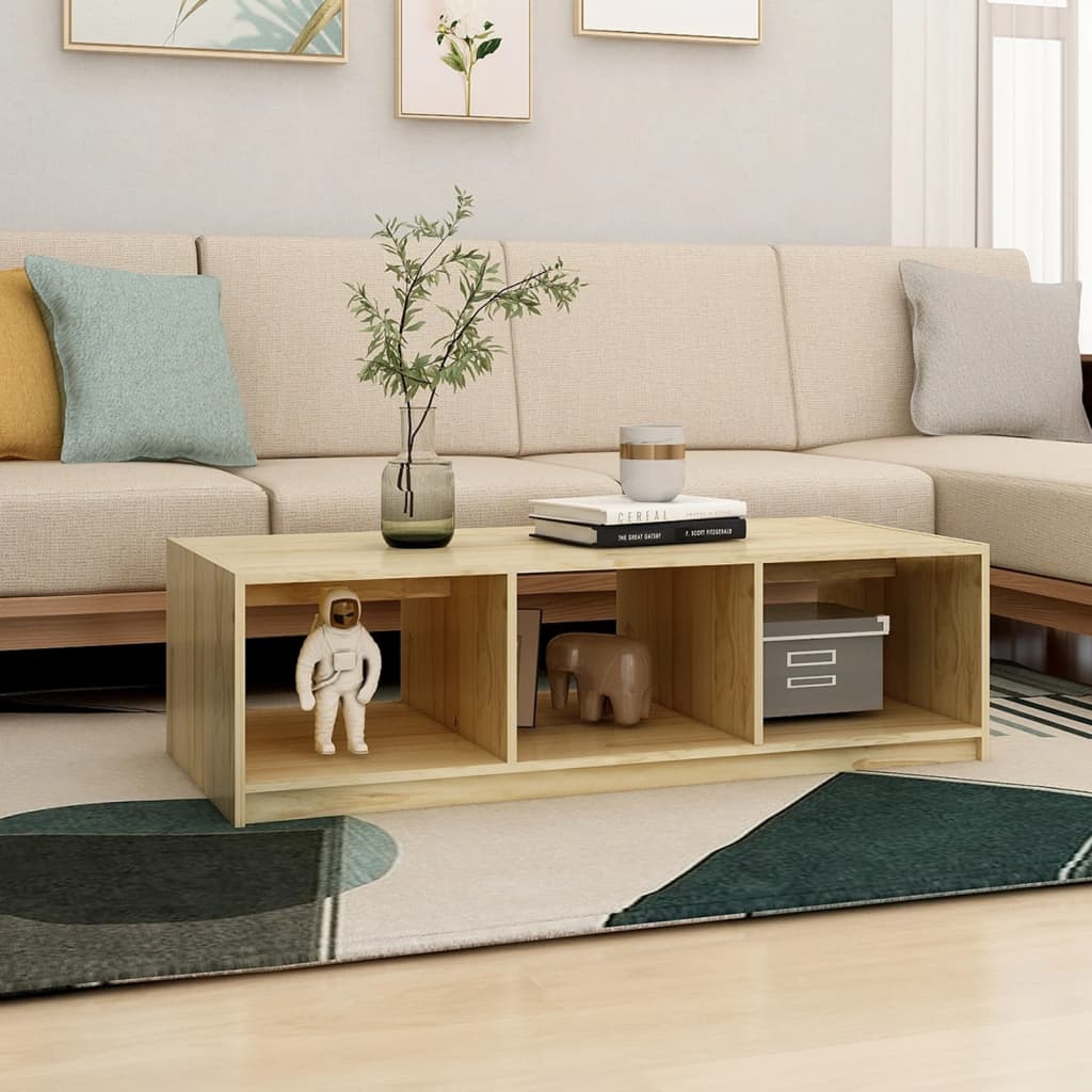 Mesa De Centro De Madera Maciza De Pino 110x50x34 Cm_1