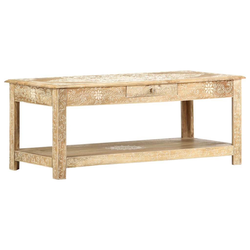 Mesa De Centro Pintada A Mano Madera Maciza Mango 110x50x45 Cm_4