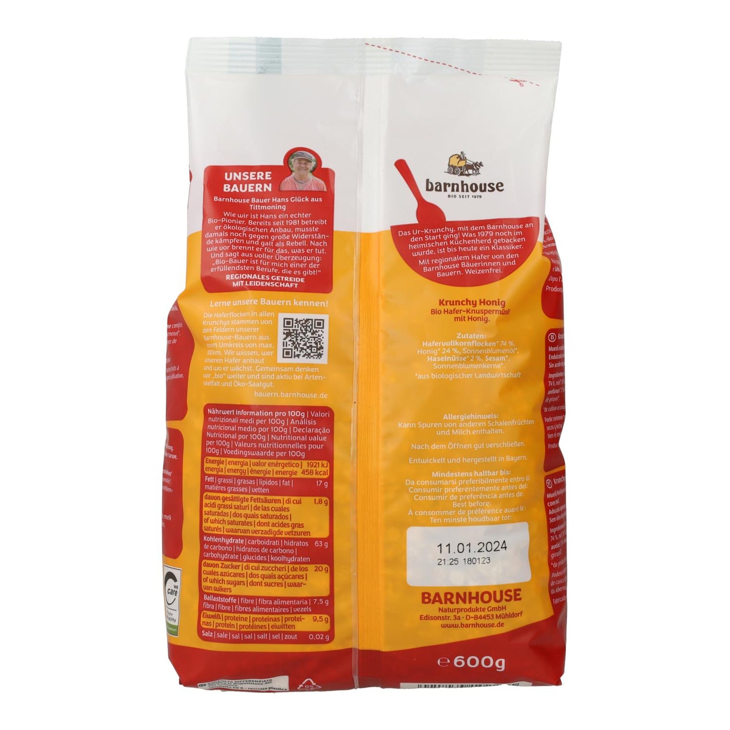 Muesli Krunchy con Miel BIO Barnhouse 600 gr