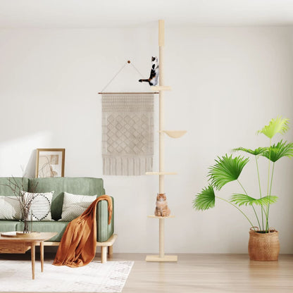 Vidaxl Árbol Rascador Para Gatos De Suelo A Techo Crema 263,5-289,5 Cm_1