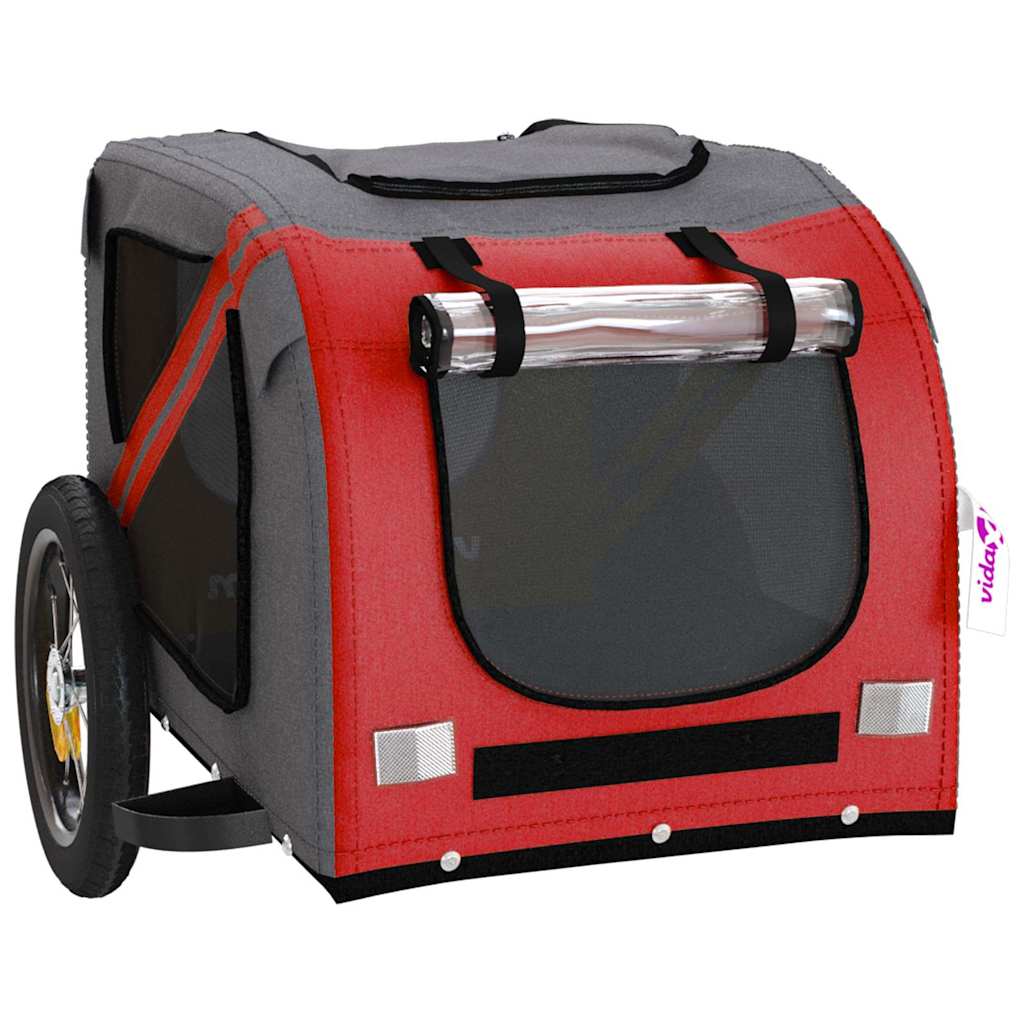 Remolque De Bicicleta Mascotas Hierro Tela Oxford Rojo Gris_4