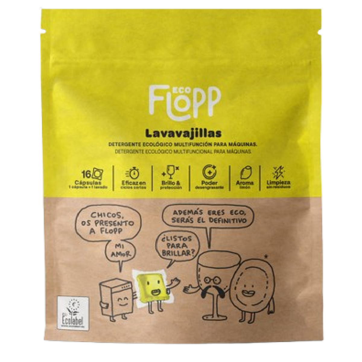 Lavavajillas en Gel  Eco  Flopp 16 cápsulas