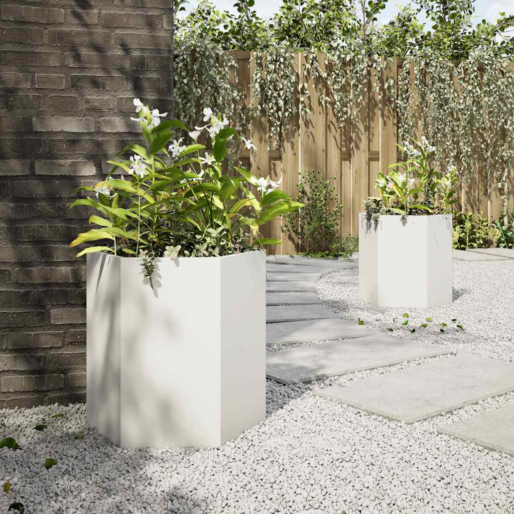 Jardineras Hexagonales 2 Uds Acero Blanco 46x40x45 Cm_3