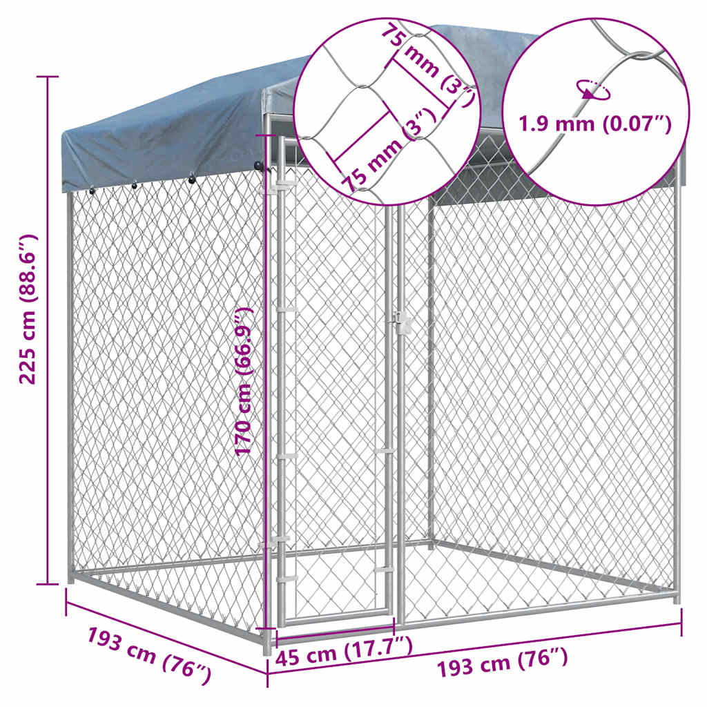 Perrera De Exterior Con Toldo 193x193x225 Cm_4