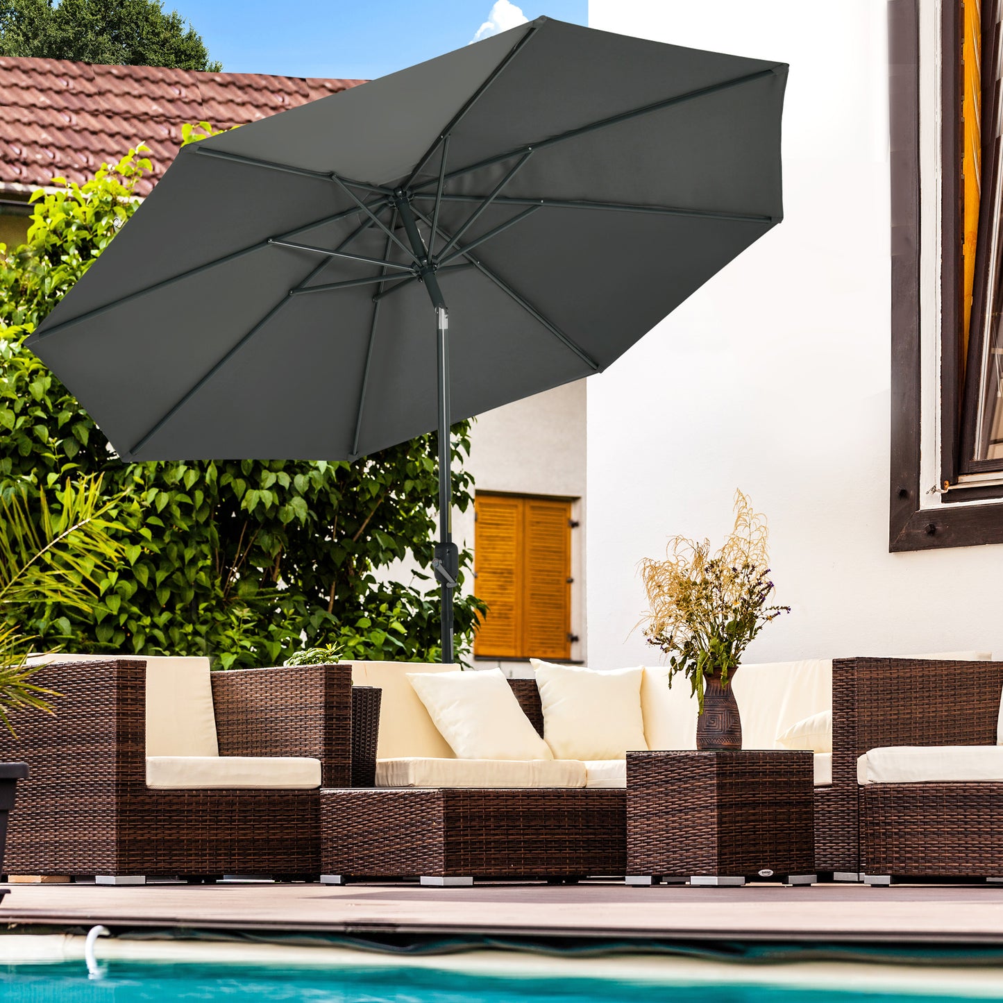 Outsunny Sombrilla De Jardín Ø264x253 Cm Con Protección Uv 50+ Gris_1