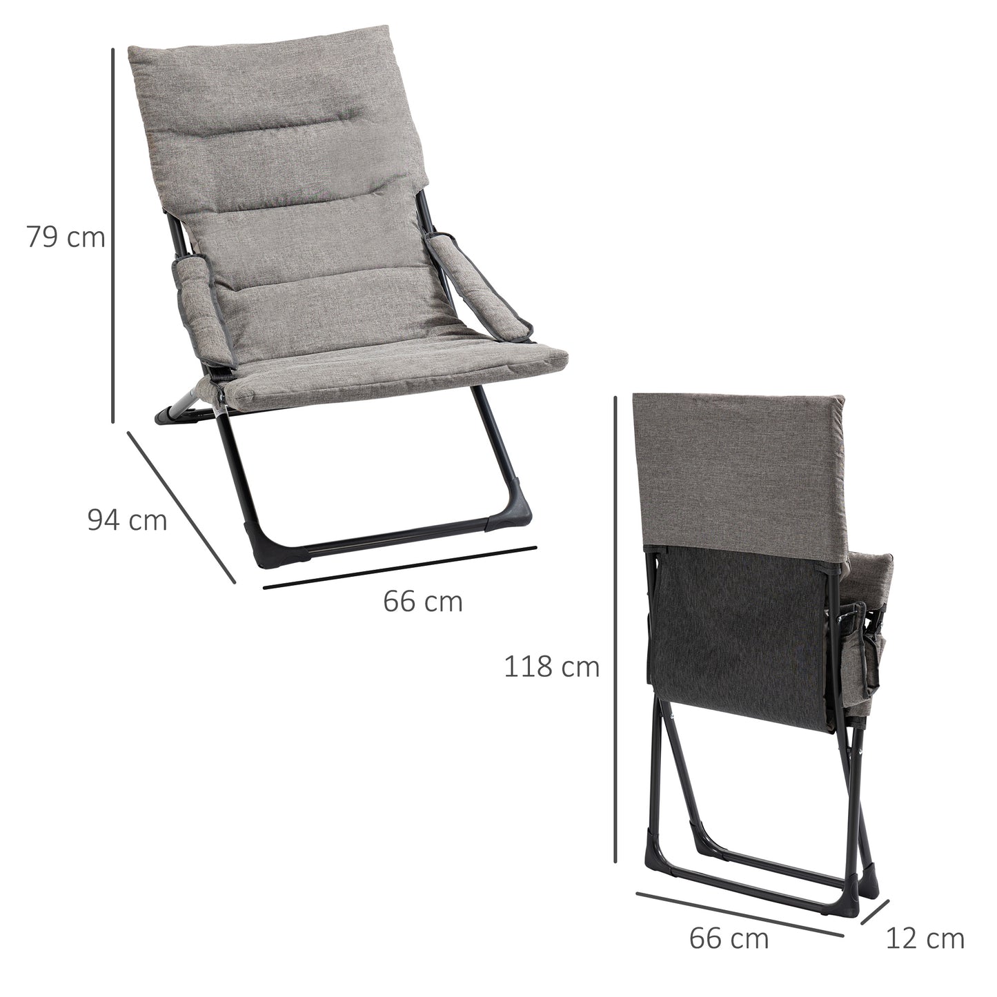 Outsunny 2 En 1 Silla Camping Plegable Cojín Acolchado Reposabrazos 66x94x79 Cm_2