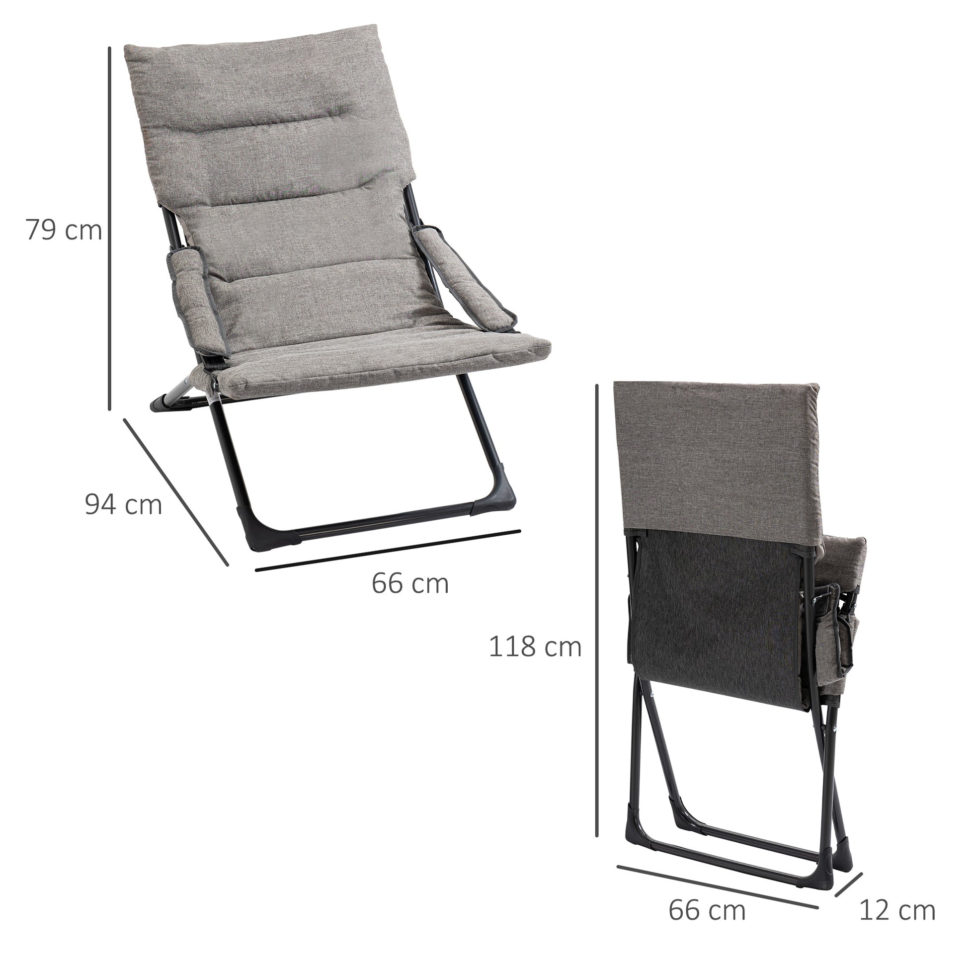 Outsunny 2 En 1 Silla Camping Plegable Cojín Acolchado Reposabrazos 66x94x79 Cm_2