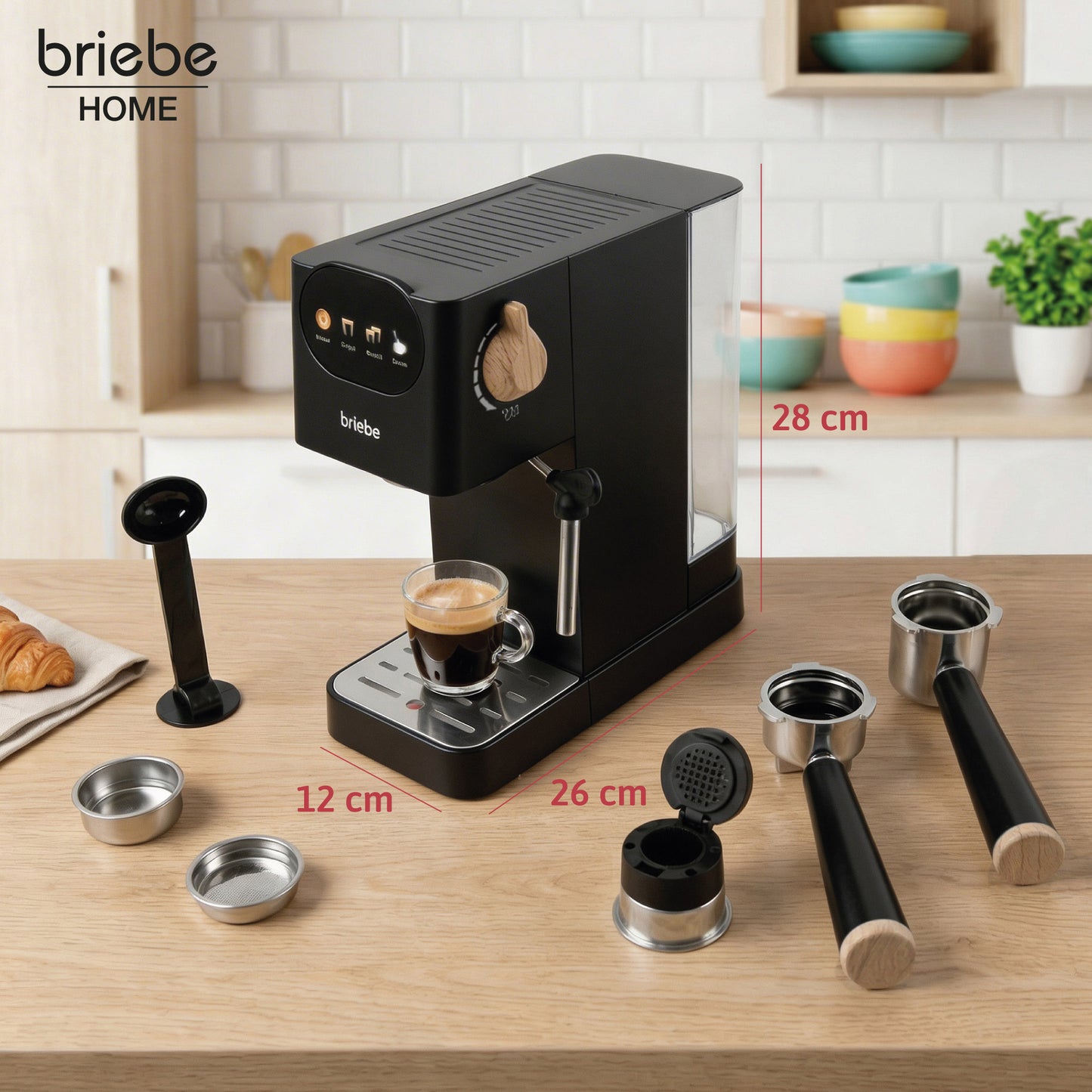 Briebe Nordic Cafetera Espresso 20 Bares Compatible Cápsulas Nespresso Y Café Molido Espumador Leche, Ec1180blk, Negro_4
