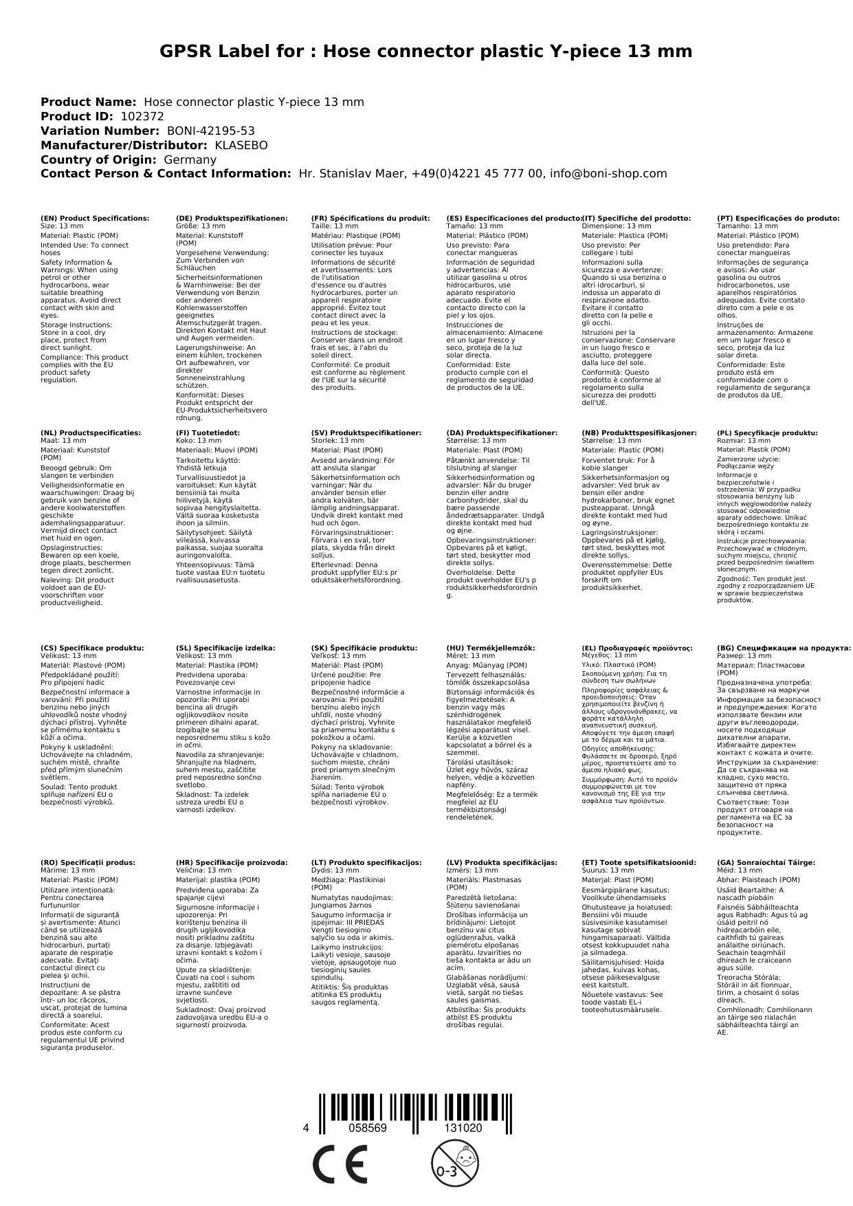 Conector Manguera 13mm, Y-stück De Plástico