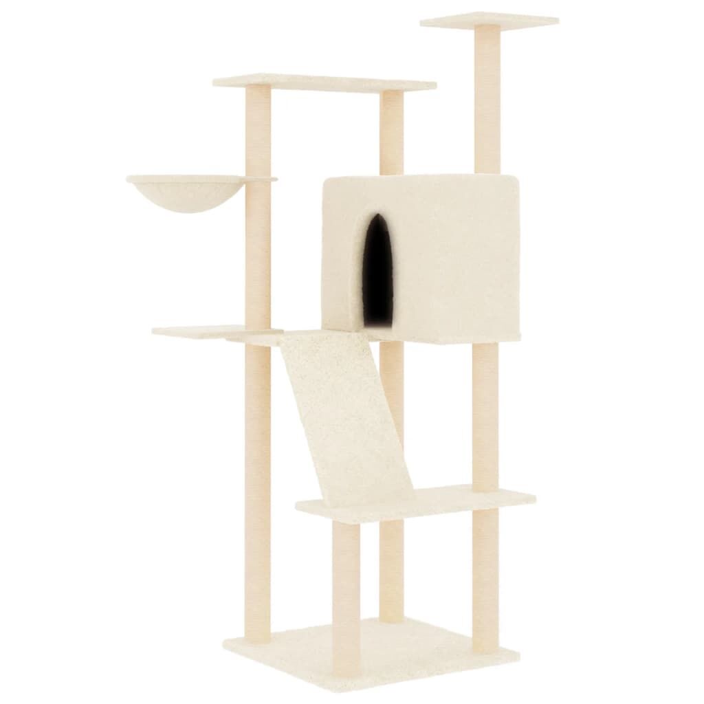 Vidaxl Rascador Para Gatos Con Postes De Sisal Color Crema 143 Cm_0