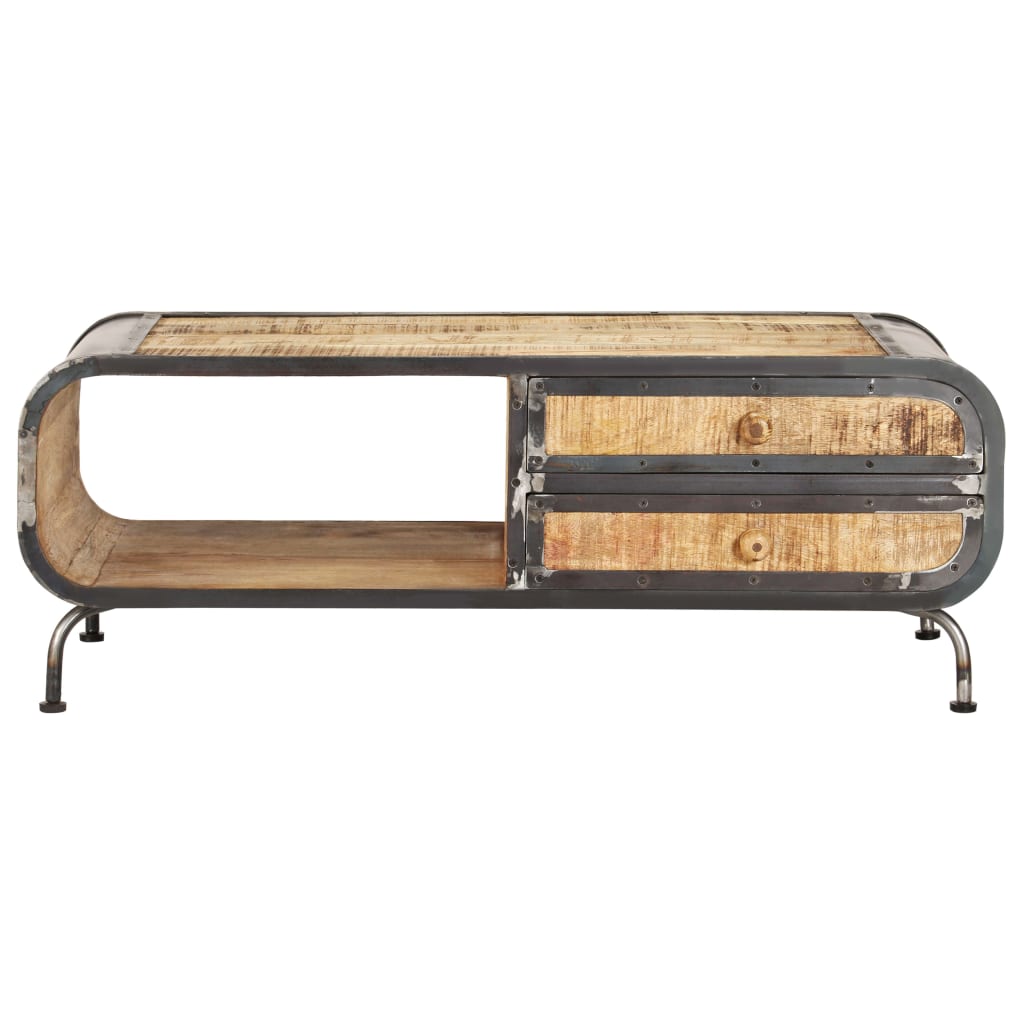Mesa De Centro Madera Maciza De Mango 100x50x35 Cm_0