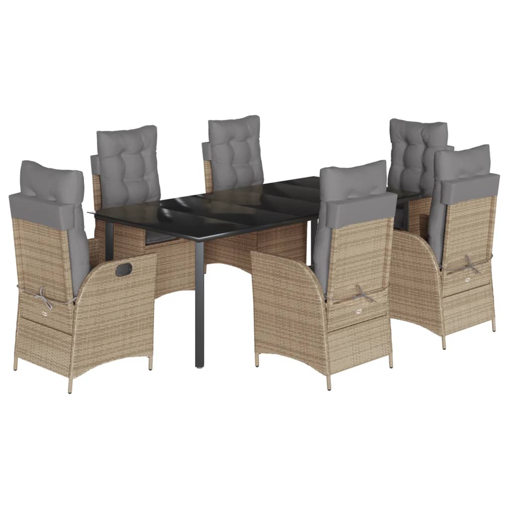 Set Comedor De Jardín 7 Pzas Con Cojines Ratán Sintético Beige / Vetonek_1