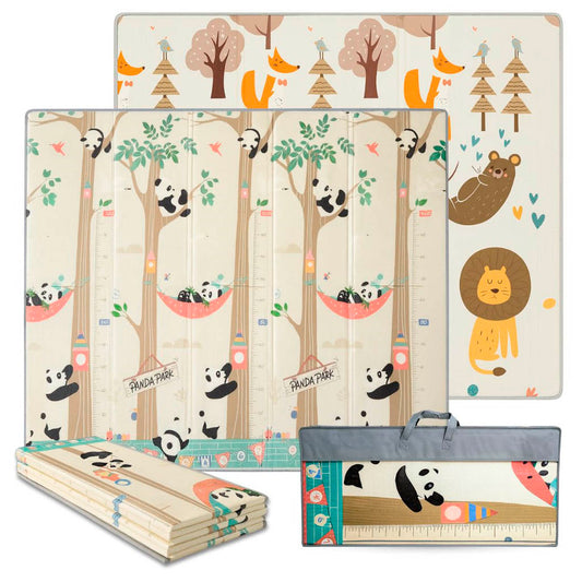 Bathby | Alfombra Plegable Para Bebé 200 × 180 Cm, Reversible Pandas/bosque_0