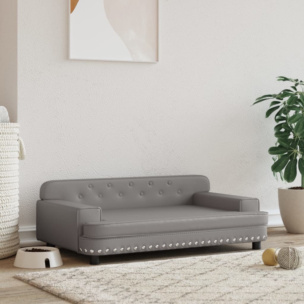 Cama Para Perros De Cuero Sintético Gris 90x53x30 Cm / Vetonek_4
