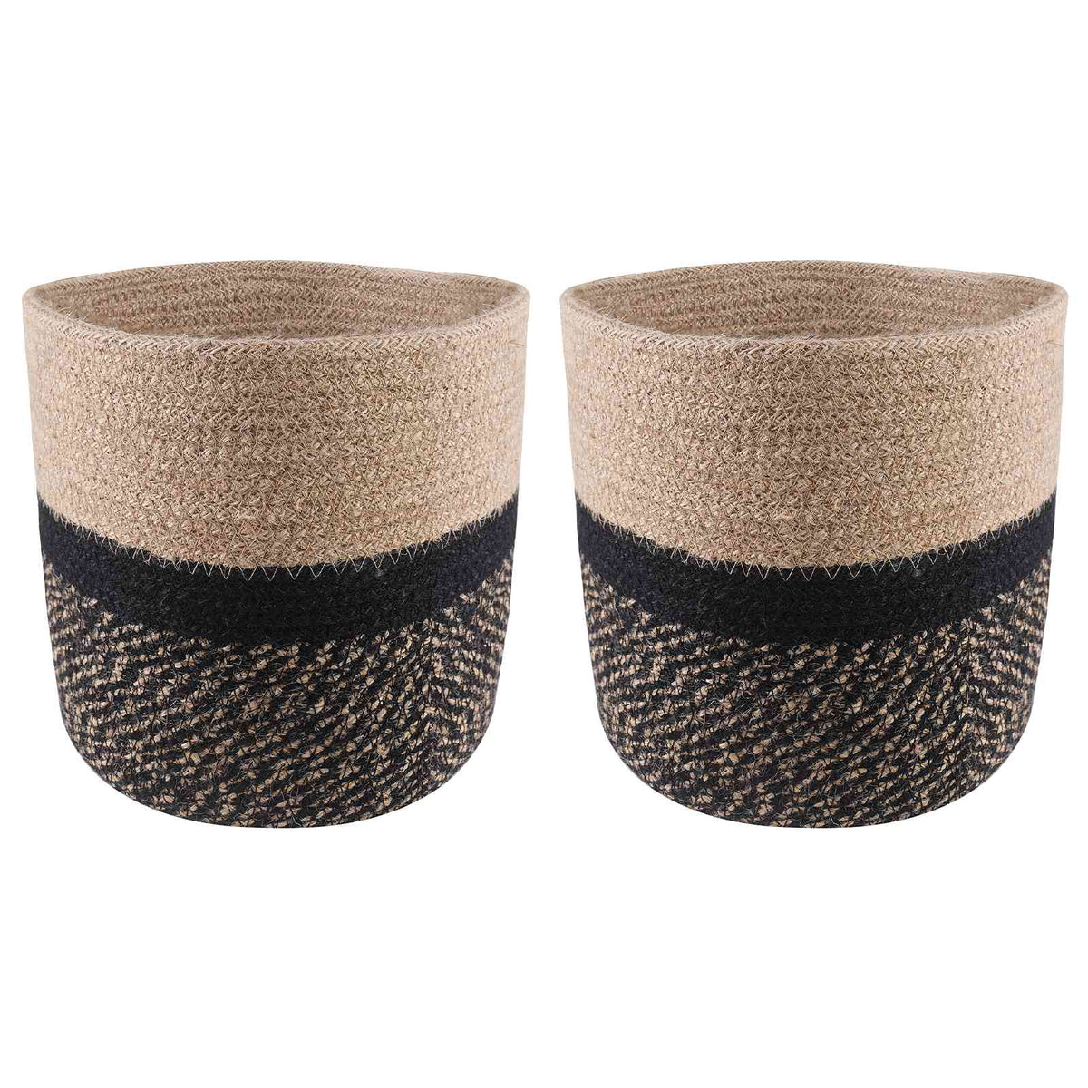 Set De Macetas De Planta 2 Uds. Natural Y Negro Ø 21 X 21 Cm_2