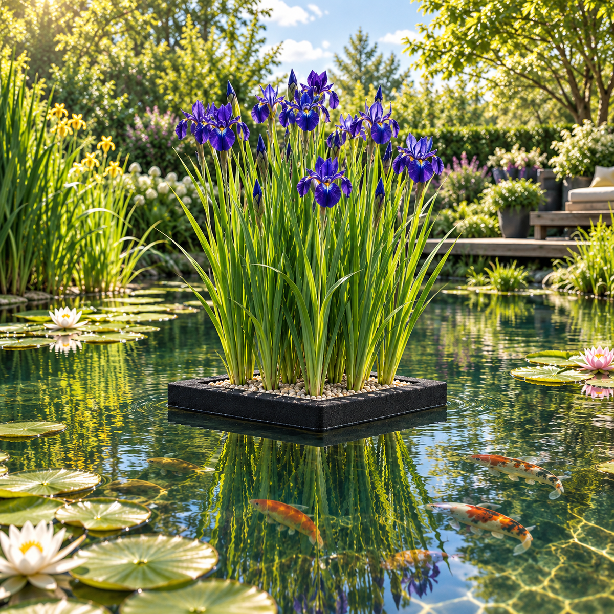 Isla De Plantas Iris Azul - 4 Plantas Acuáticas - Iris Kaempferi_1