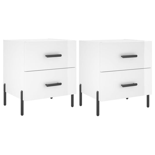 Mesita Noche 2 Uds Madera Ingeniería Blanco Brillo 40x35x47,5cm_0