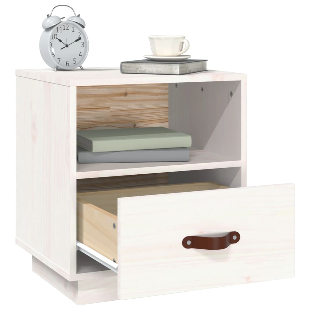 Mesita De Noche Madera Maciza De Pino Blanca 40x34x45 Cm_3