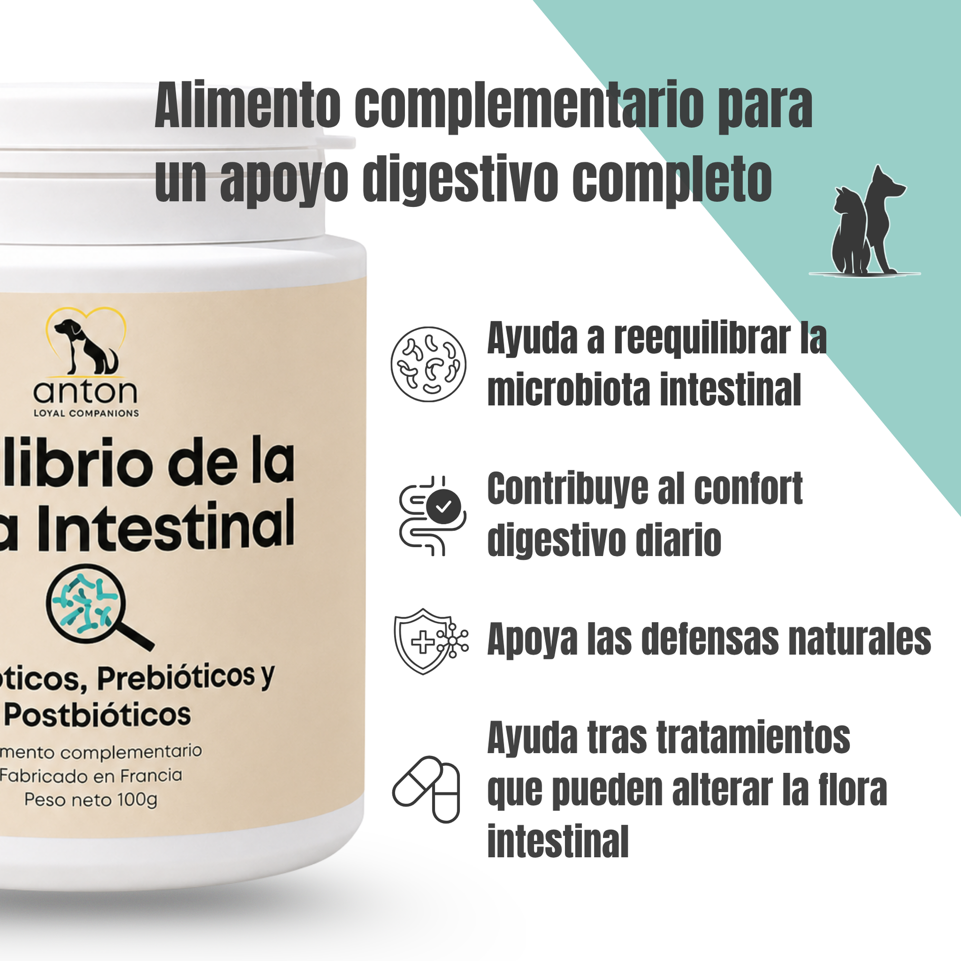 Suplemento natural para la digestión y microbiota de perros y gatos – Equilibrio de la Flora Intestinal 100 g_2
