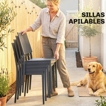 Outsunny Conjunto De Mesa Y Sillas Jardín De 5 Piezas Con Sillas Apilables Gris_5
