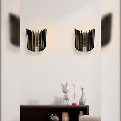 Aplique De Pared, Doble, Mdf , Negro, 20x18x16, Casquillo E 27 Max 45 - 60