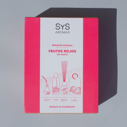 Pack Aroma Frutos Rojos SYS Aromas | Ambientador de Coche 6 ml, Pulverizador 100 ml, Mikado 50 ml y Sachet 12 g_1