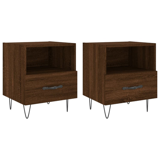 Mesita Noche 2 Uds Madera Ingeniería Marrón Roble 40x35x47,5 Cm_0