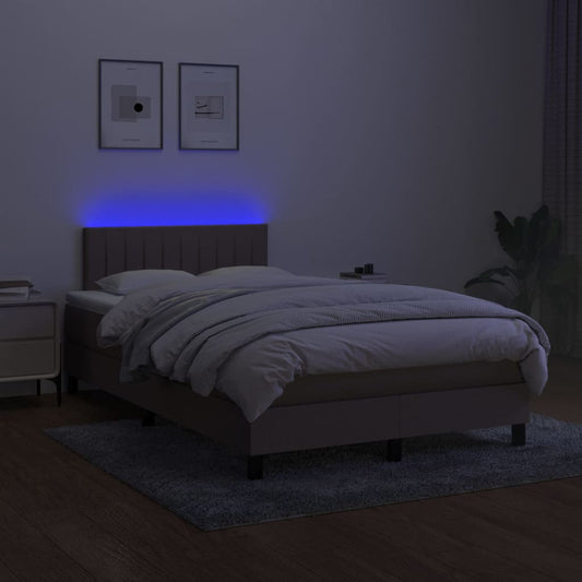 Cama Box Spring Con Colchón Y Led Tela Gris Taupe 120x200 Cm / Vetonek_0