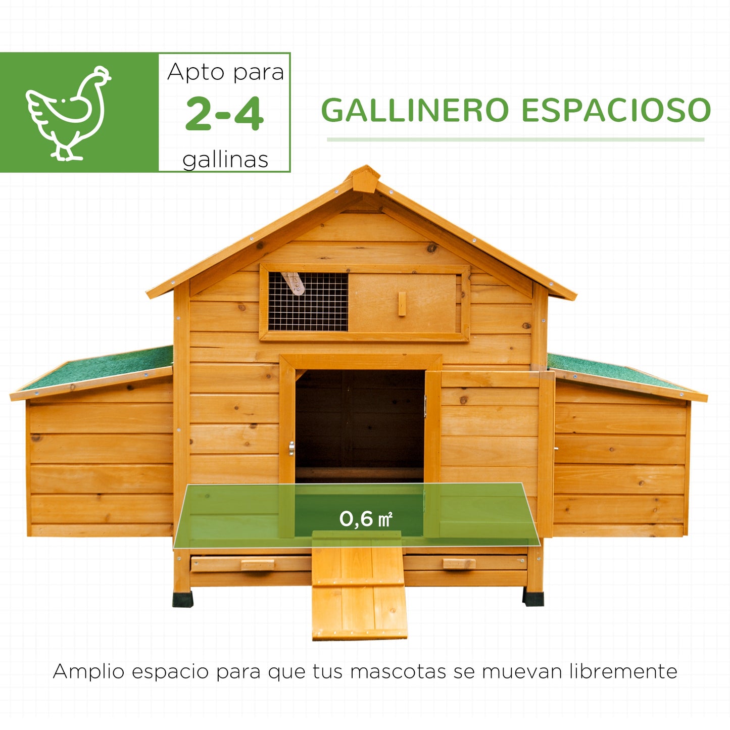 Pawhut Conjunto De 1 Gallinero De Madera Y 1 Gallinero Para Exterior Grande_3