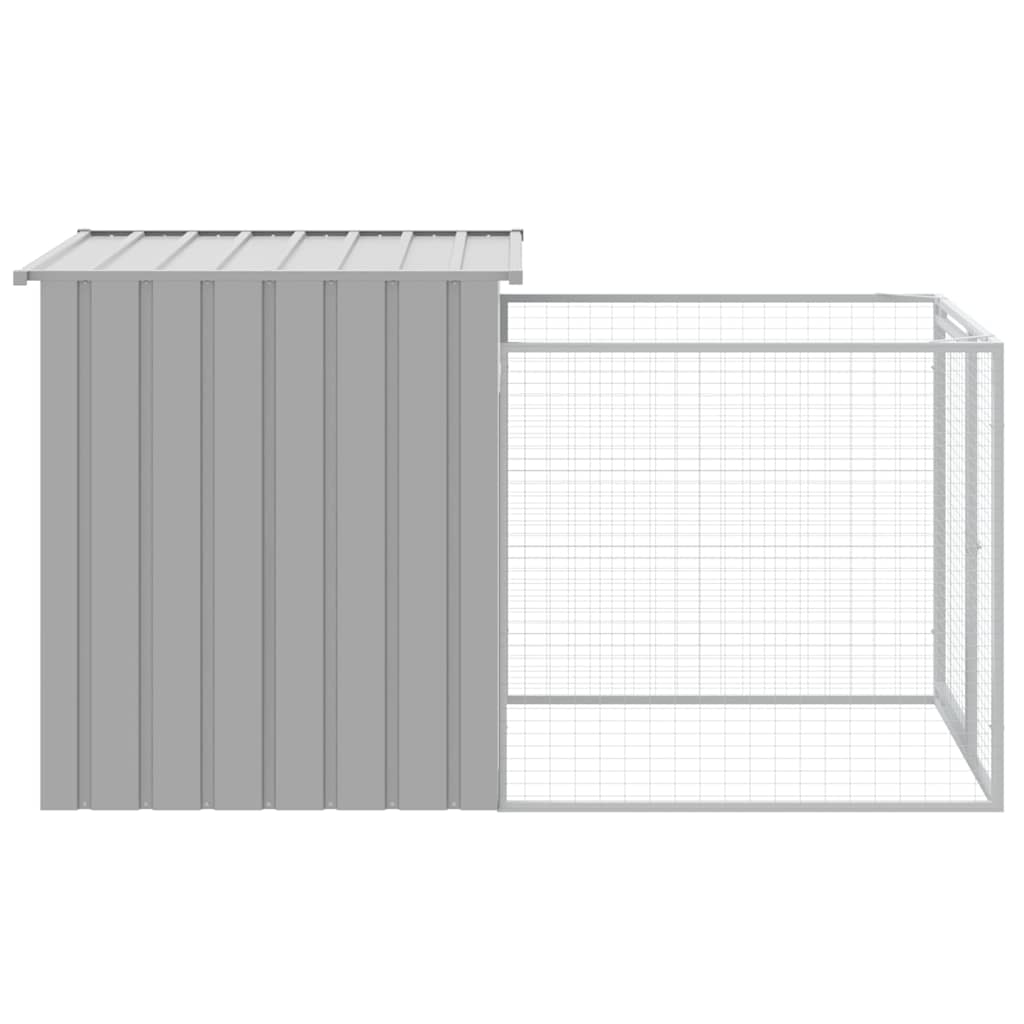 Caseta Para Perro Con Corral Gris Claro 110x201x110 Cm Acero Galvanizado_3