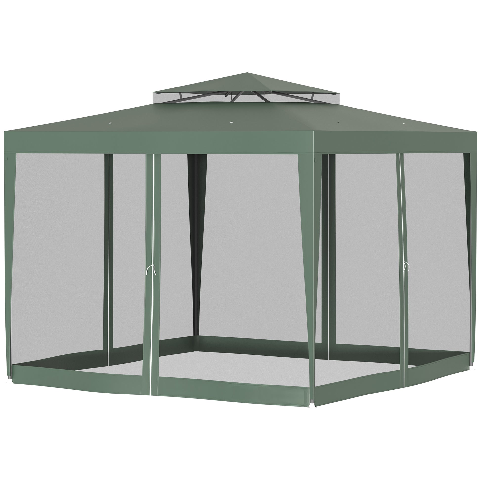 Outsunny Carpa De Jardín 3x3 M Con 4 Mosquiteras Y Techo De Ventilación Verde_4
