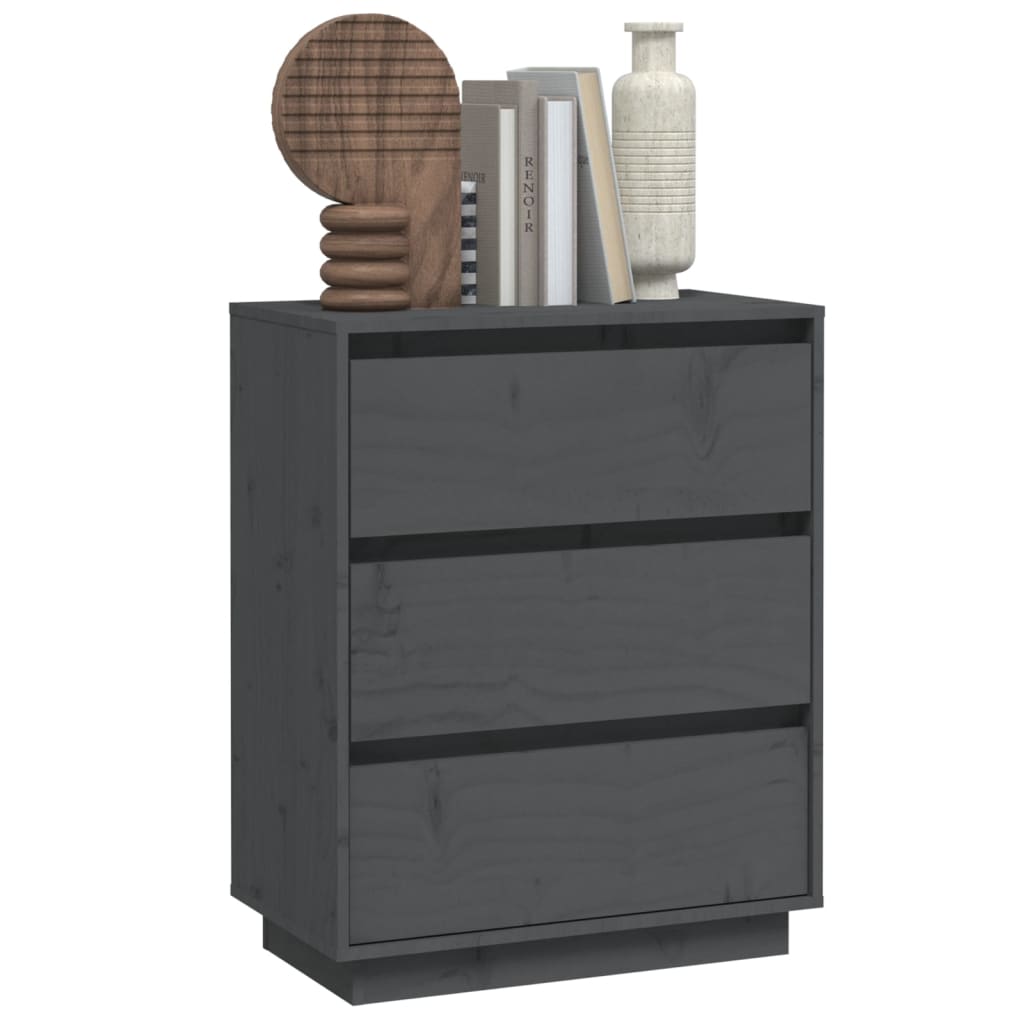 Aparador De Madera Maciza De Pino Gris 60x34x75 Cm / Vetonek_1