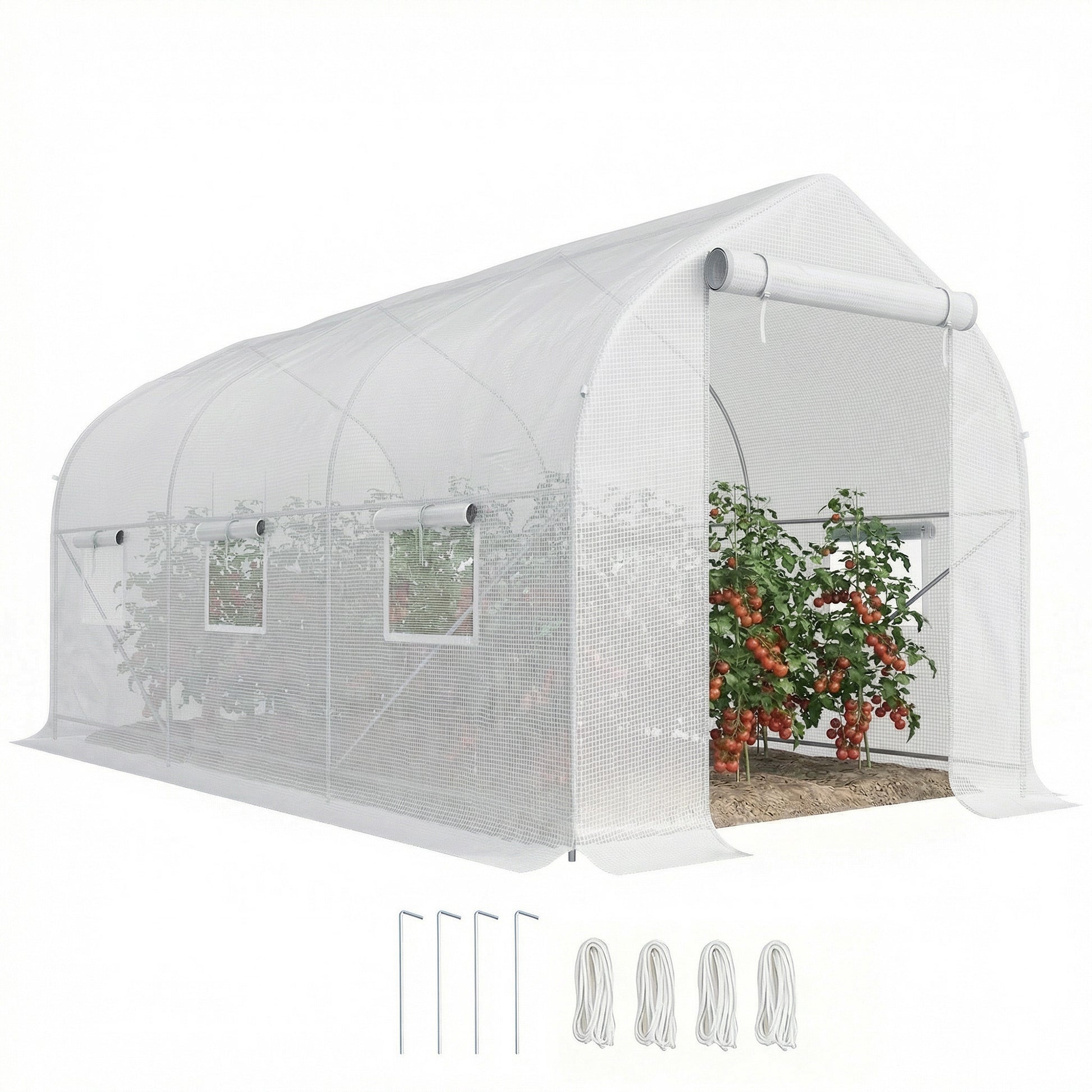 Homcom Invernadero De Túnel Jardín 4x2x2 M Con 6 Ventanas Y Puerta Blanco_0
