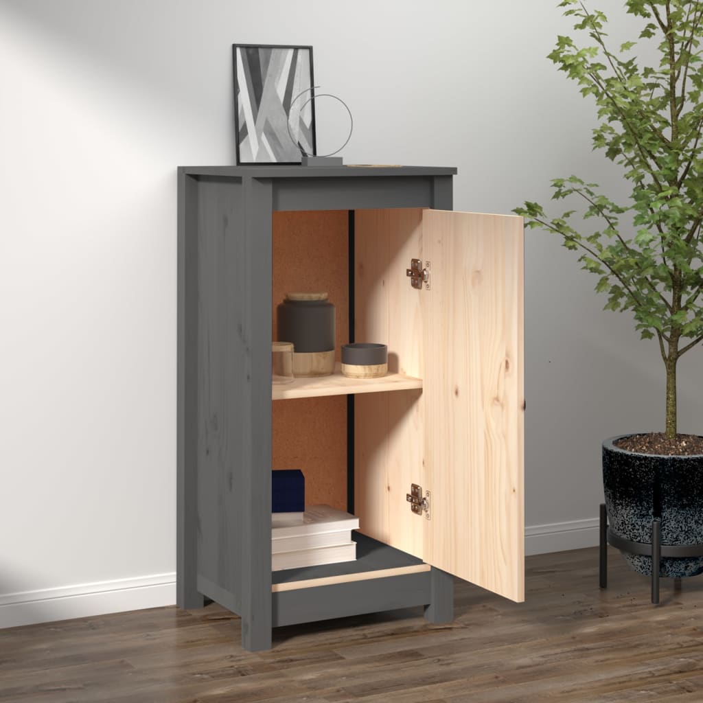 Aparador De Madera Maciza De Pino Gris 39x35x80 Cm / Vetonek_3