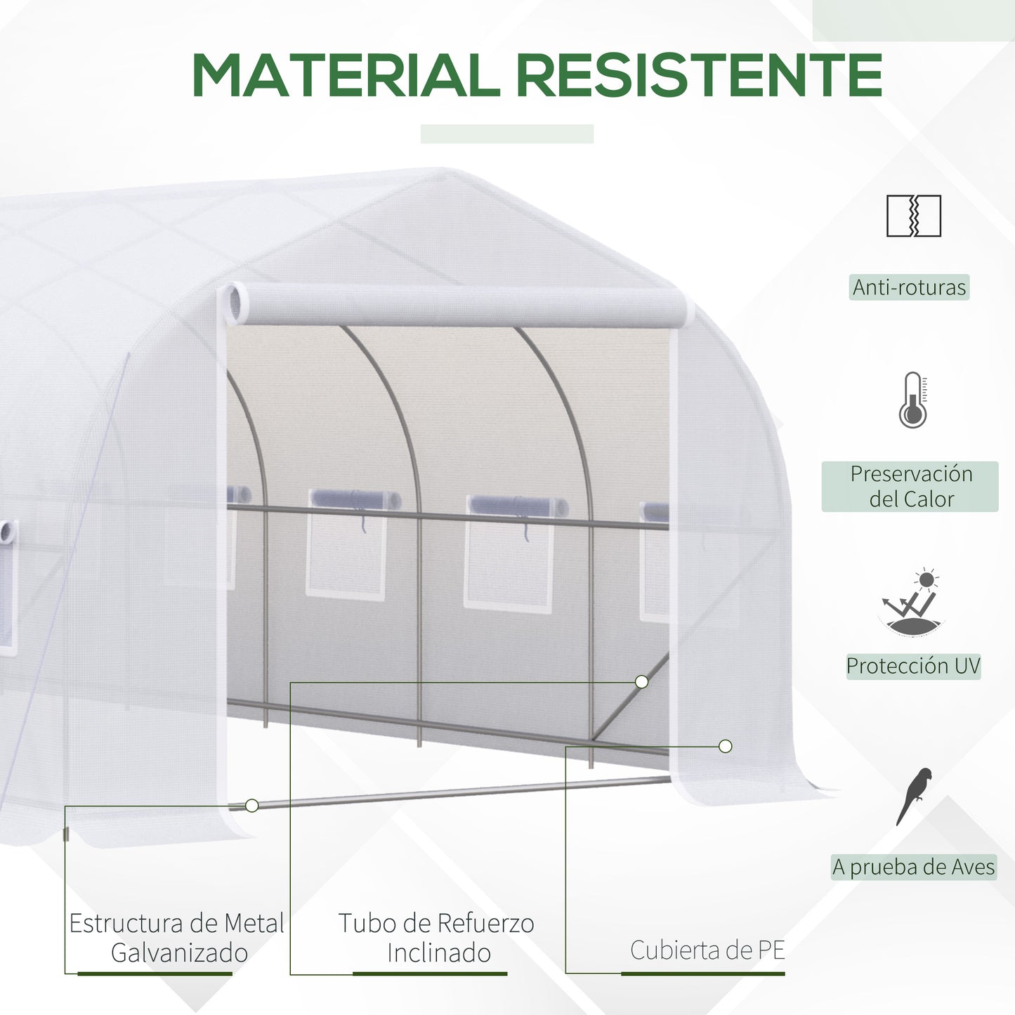 Homcom Invernadero Túnel 595x300x200 Cm 12 Ventanas Y Puerta Enrollable Blanco_3