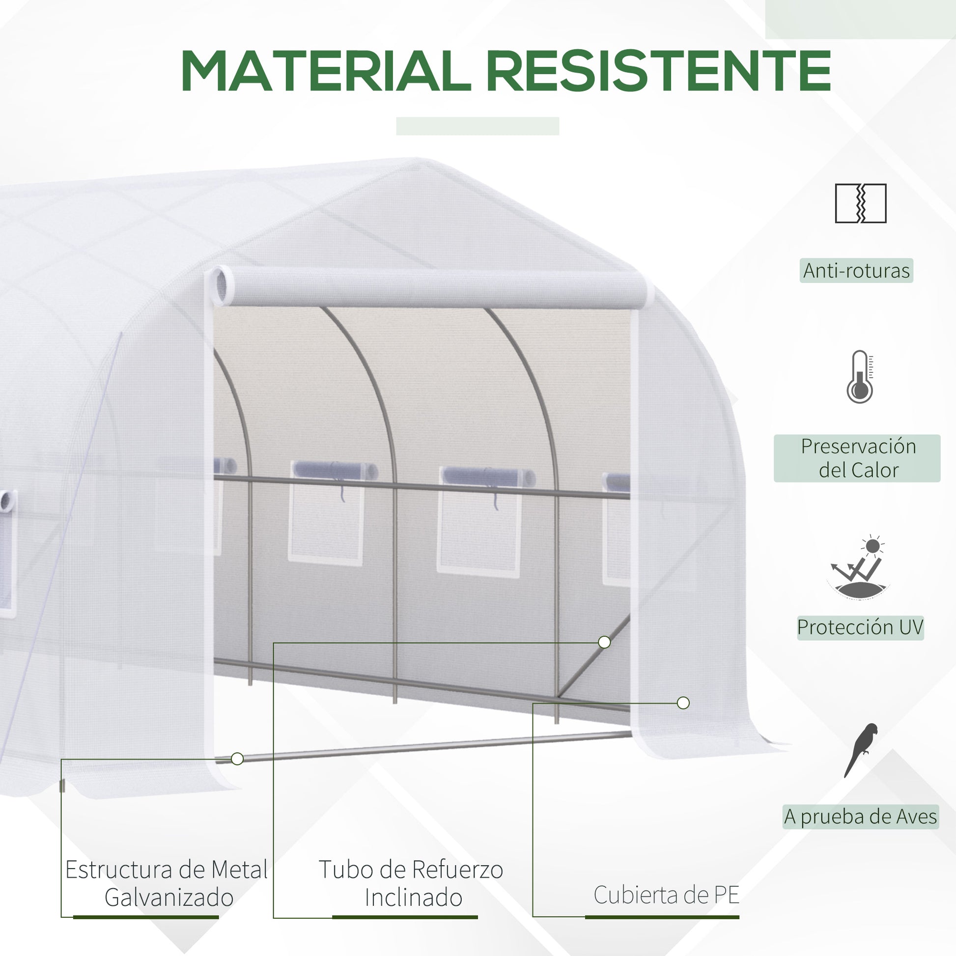 Homcom Invernadero Túnel 595x300x200 Cm 12 Ventanas Y Puerta Enrollable Blanco_3