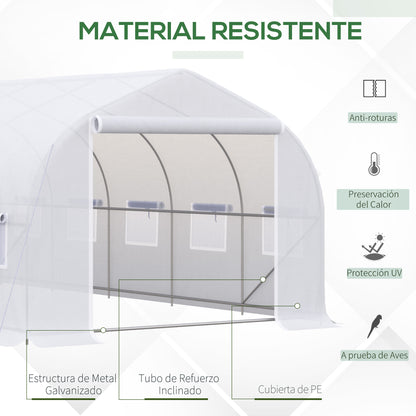 Homcom Invernadero Túnel 595x300x200 Cm 12 Ventanas Y Puerta Enrollable Blanco_3