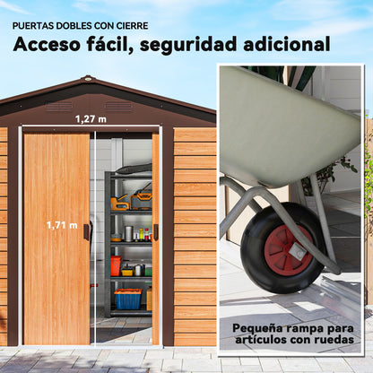 Outsunny Caseta De Jardín Exterior Con 2 Puertas 4,84m² 278x195x215cm Natural_5