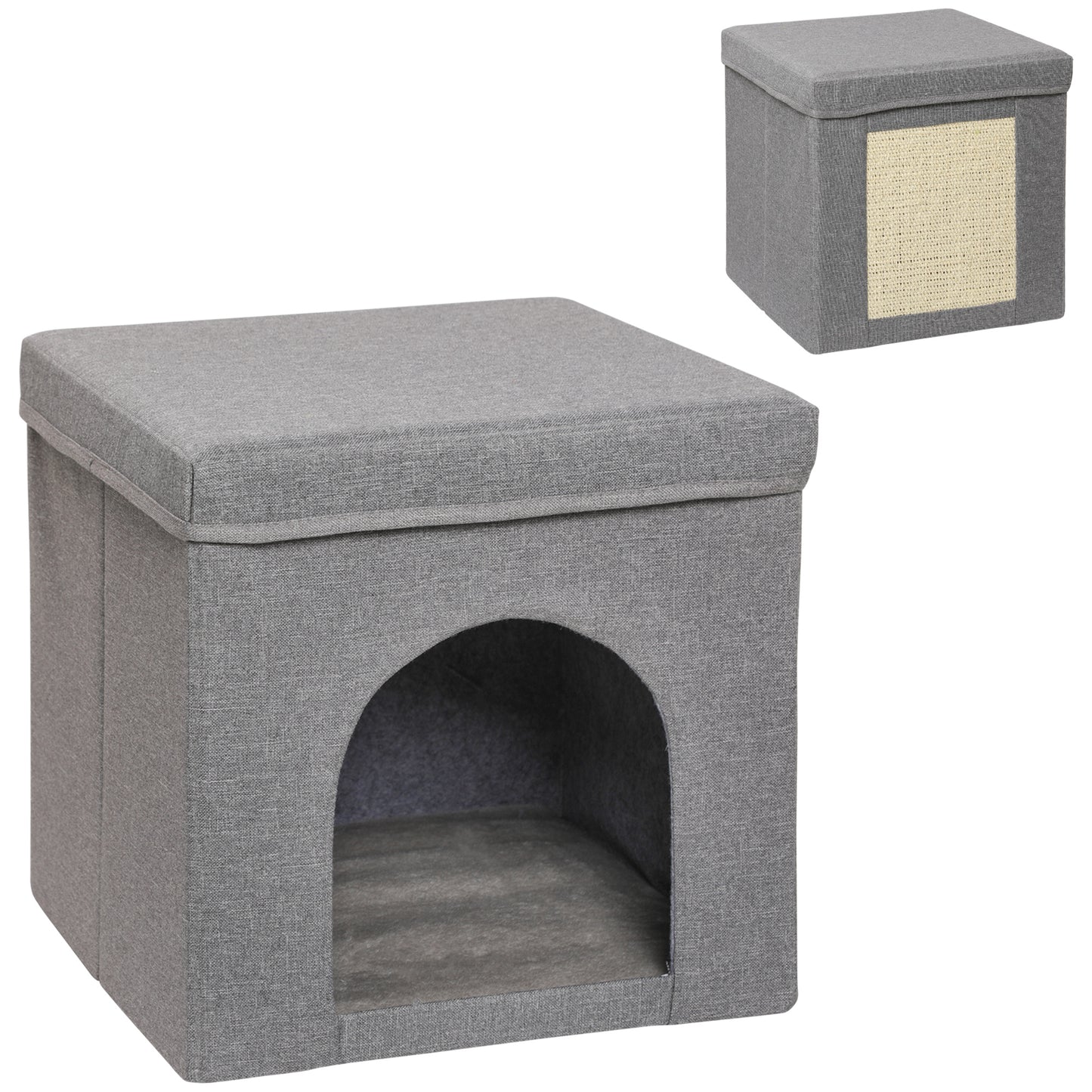 Pawhut Casa Para Gatos Con Tablero De Rascar Y Puerta 36,5x36,5x36,5 Cm Gris_0
