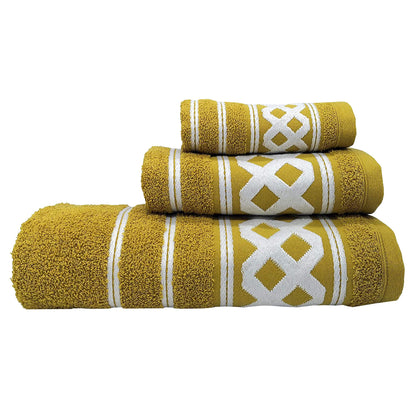 Juego De 3 Toallas De Baño De Algodón De Rizo 450 Gr/m2, De 50x30; 100x50; 150x100 Cm, Color Mostaza De La Colección Diamante_0